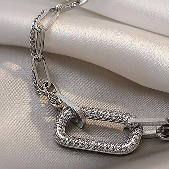 Rhinestone Paperclip Multilayer Bracelet - Picture 8 of 8